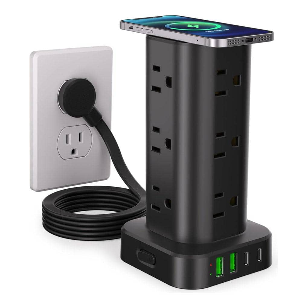 16-Outlet Tower Power Strip Surge Protector 15-Watt Wireless Charger with 6' Flat Plug Extension Cord 4 USB Ports White price history on PriceWatchPro
