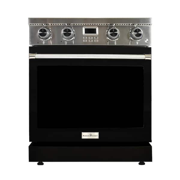 Pro-Style 30 in. 4-Element Slide-In Electric Range with Convection in Stainless Steel with Black Oven Door