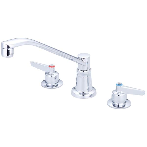 Central Brass Double-Handle Concealed Ledge Standard Kitchen Faucet in Polished Chrome