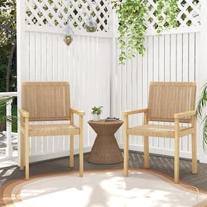 Rubber Wood Outdoor Dining Chair Patio Armchairs Paper Rope Woven Seat Balcony (Set of 2)