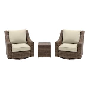 Rock Cliff Brown 3-Piece Wicker Outdoor Patio Seating Set with CushionGuard Putty Tan Cushions