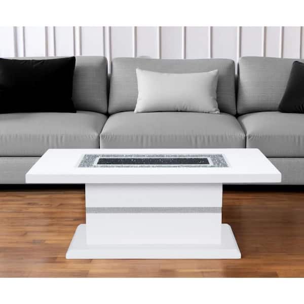 52.00 in. White Rectangle Glass Coffee Table