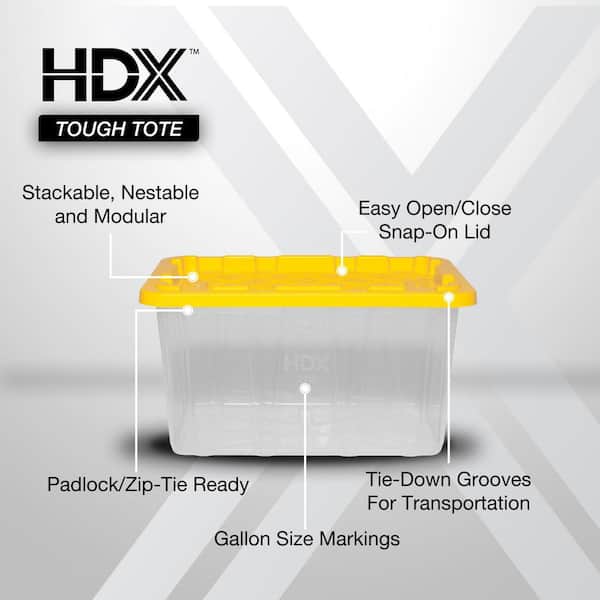27 Gal. Tough Storage Tote in Clear with Yellow Lid