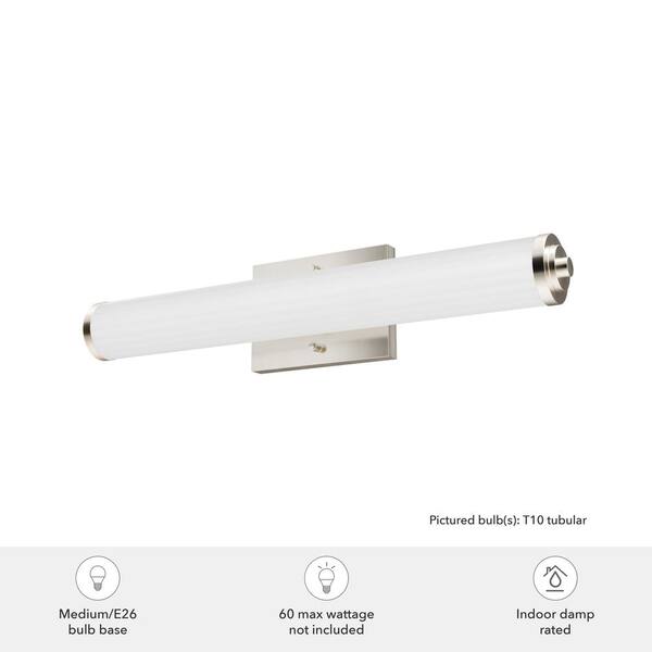 Hunter - Holly Grove 24 in. 2-Light Brushed Nickel Vanity Light with Cased White Ribbed Glass Shades