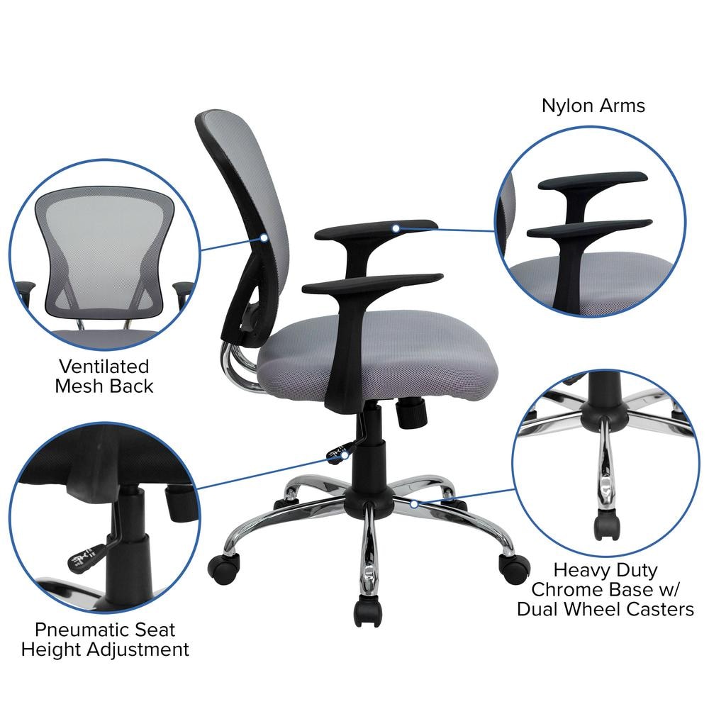 Mid-Back Gray Mesh Swivel Task Chair with Chrome Metal Base