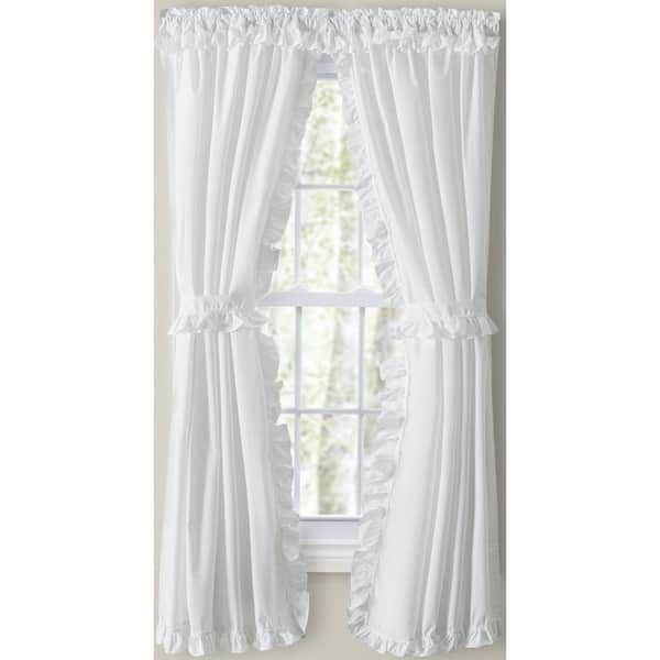 Ellis Curtain Classic Narrow Ruffled White Polyester/Cotton 80 in. W x 84 in. L Rod Pocket Sheer Priscilla Pair Curtains with Ties