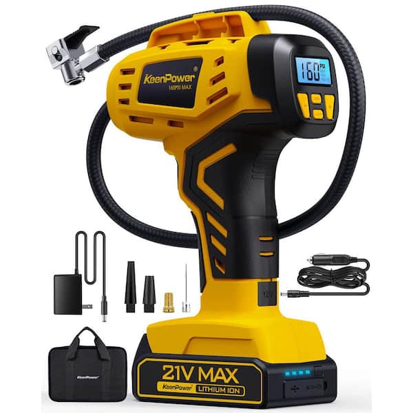 Car Tire Inflator 160 PSI Portable 21V Electric Dual Power Air Compressor