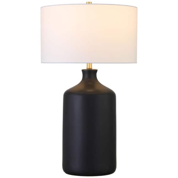 Sloane 29 in. Matte Black/White Ceramic Table Lamp with Fabric Shade