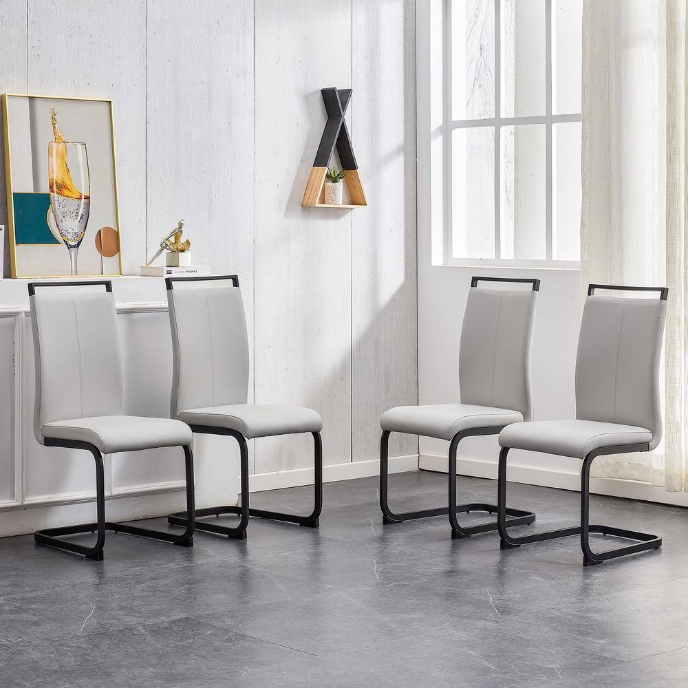 Set of 4Modern Light Gray PU Faux Leather High Back Upholstered Armless Dining Chair with Black