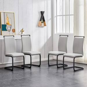 Set of 4-Modern Light Gray PU Faux Leather High Back Upholstered Armless Dining Chair with Black Coating Metal Legs