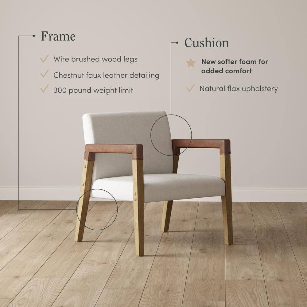 Hudson Light Brown Wood and Faux Leather Accent Chair