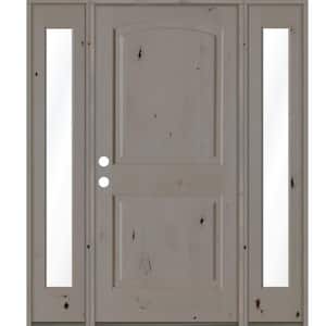 58 in. x 80 in. Knotty Alder 2 Panel Right-Hand/Inswing Clear Glass Grey Stain Wood Prehung Front Door with Sidelites