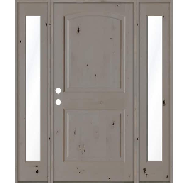 Krosswood Doors 58 in. x 80 in. Knotty Alder 2 Panel Right-Hand/Inswing Clear Glass Grey Stain Wood Prehung Front Door with Sidelites