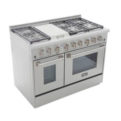 Pro-Style 48 in. 6.7 cu. ft. Natural Gas Range with Sealed Burners, Griddle and Convection Oven in Stainless Steel