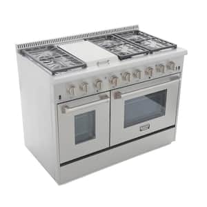 Pro-Style 48 in. 6.7 cu. ft. Dual Fuel Range with Sealed Burners, Griddle and Convection Oven in Stainless Steel