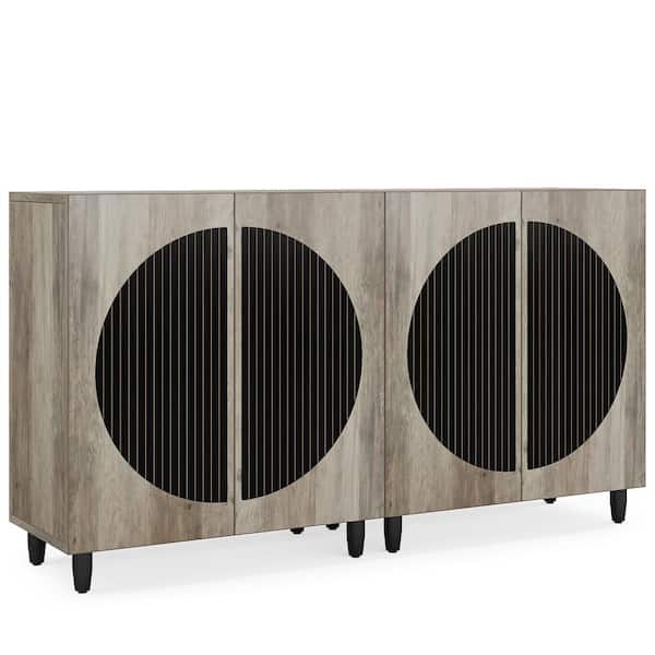 BYBLIGHT Ahlivia Gray Wood 63 in. Modern Sideboard Buffet Cabinet, Kitchen Storage Cabinet with 4 Doors and Adjustable Shelves
