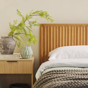 Modern Brown Solid Wood Frame King Platform Bed with Unique Reeded Design Headboard