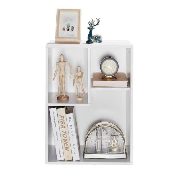 Bookshelf, Bookcase with 3 Open Adjustable Storage Cubes, Floor Standing Unit, Side Table Bookcase, White