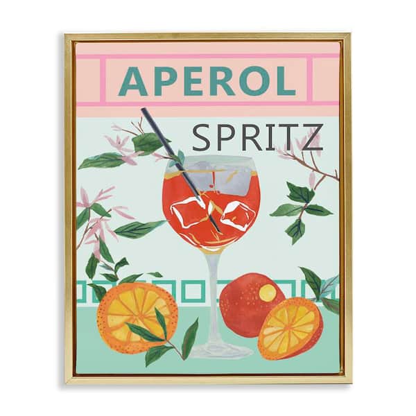 Stupell Industries Aperol Tropical Cocktail by Melissa Wang Gold Floater Frame Food Graphic Art Print 21 in. x 17 in.