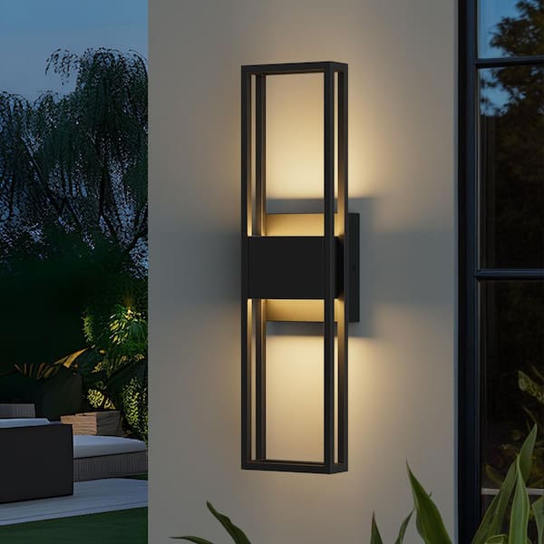 20 in. Matte Black Dimmable LED Outdoor Hardwired Wall Lantern Sconce