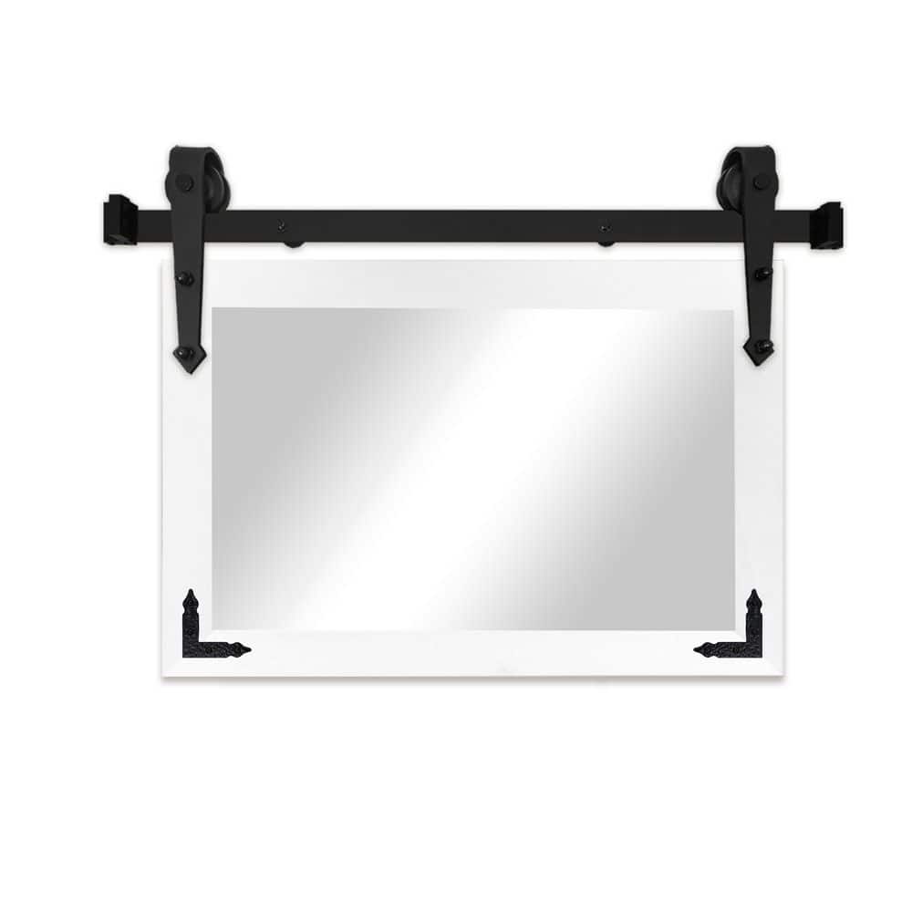 (33 in. W x 42 in. H) Glossy White Vertical Mirror with Steel Barn Door Track and Metal Corner Brackets price history on PriceWatchPro