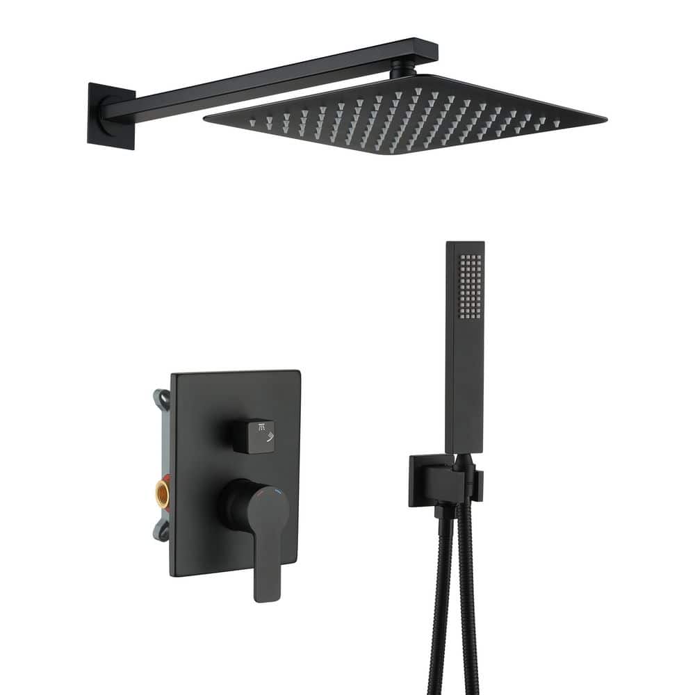 CASAINC 2-Spray Patterns Square 10 in. Wall Mount Dual Fixed and Handheld Shower Head 1.5 GPM in Matte Black