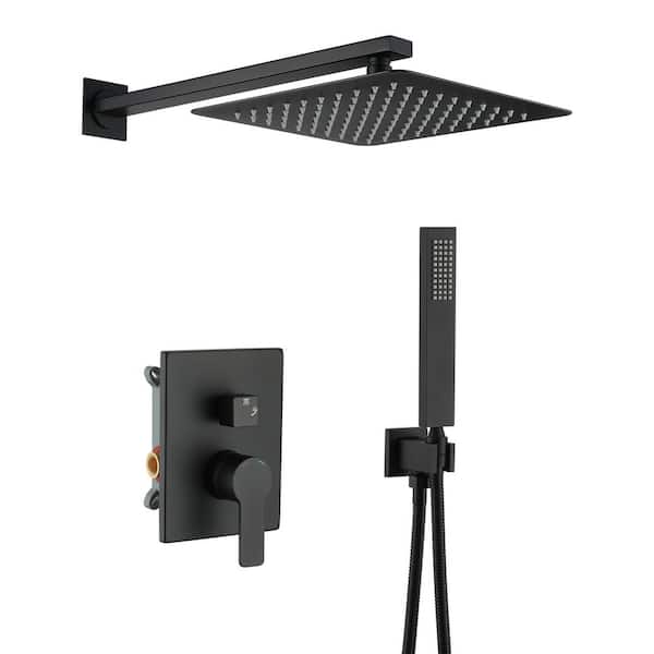 1-Spray Pattern Square 10 in. Rain Dual Shower Head Wall Mount Fixed and Handheld Shower Head 1.5 GPM in Matte Black