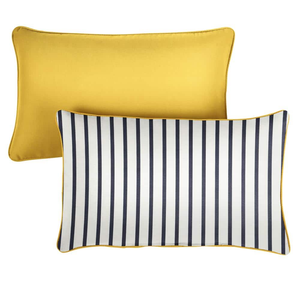 Sunbrella Blue White Stripe with Sunflower Yellow Rectangular Outdoor Corde