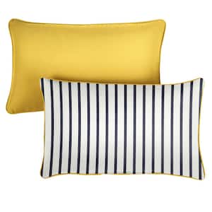 Sunbrella Blue White Stripe with Sunflower Yellow Rectangular Outdoor Corded Lumbar Pillows (2-Pack)
