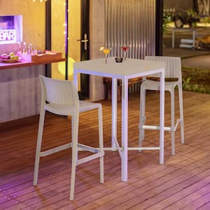 Rue Taupe 3-Piece Plastic Outdoor Serving Bar Set