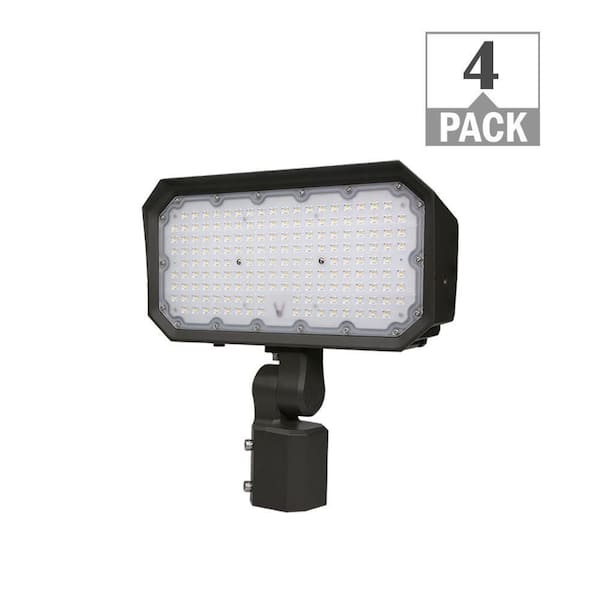 Commercial Electric 250-Watt Equivalent 14 in. 19500 Lumens Bronze Outdoor Integrated LED Flood Light Slip Fitter Photocell (4-Pack)