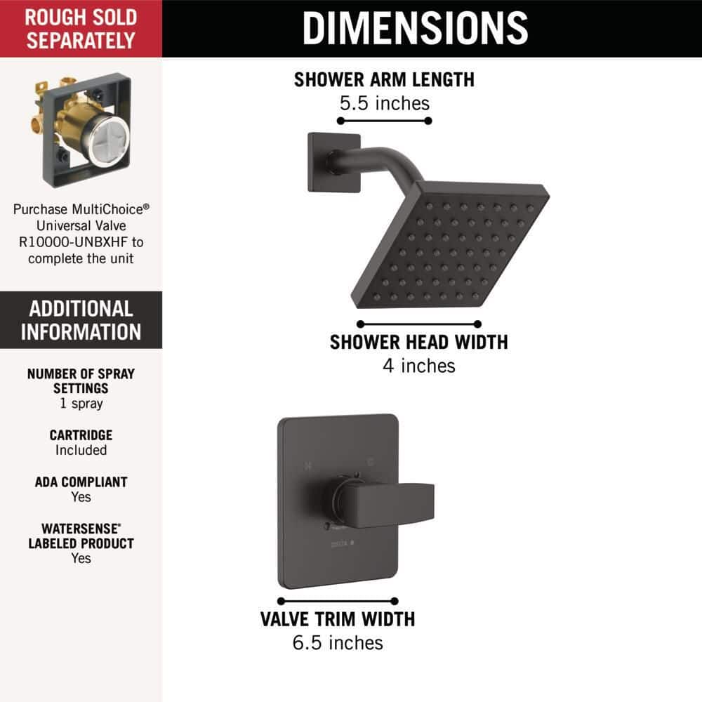 Matte Black Square Rain Shower Trim Kit with Single Function
