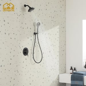 2-Spray Patterns 1.8 GPM 6 in. Wall Mount Dual Shower Heads with Handheld Shower in Black