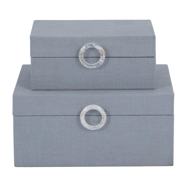 Liv & Skye Denim Blue 7/9 in. Wood Decorative Box (Set of 2)