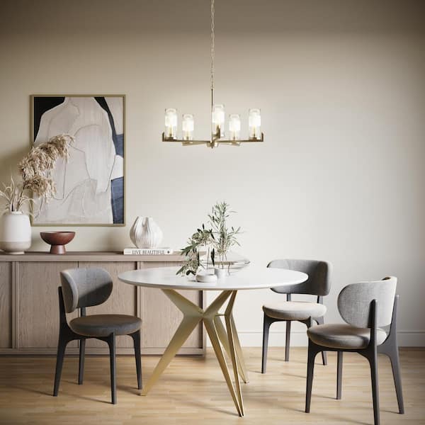 Pellum Collection 25 in. 5-Light Brushed Gold Chandelier for Breakfast Nook, Kitchen and Living Room
