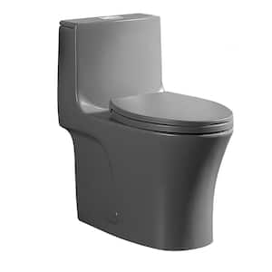 15-1/8 in. 1.1/1.6 GPF Dual Flush Elongated Standard Modern 1-Piece Toilet in Light Grey with Soft-Close Seat