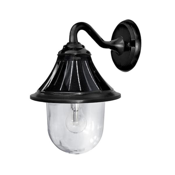 GAMA SONIC Orion 1-Light Modern Black Outdoor Solar Wall Sconce with Morph Technology and Warm White LED Light Bulb