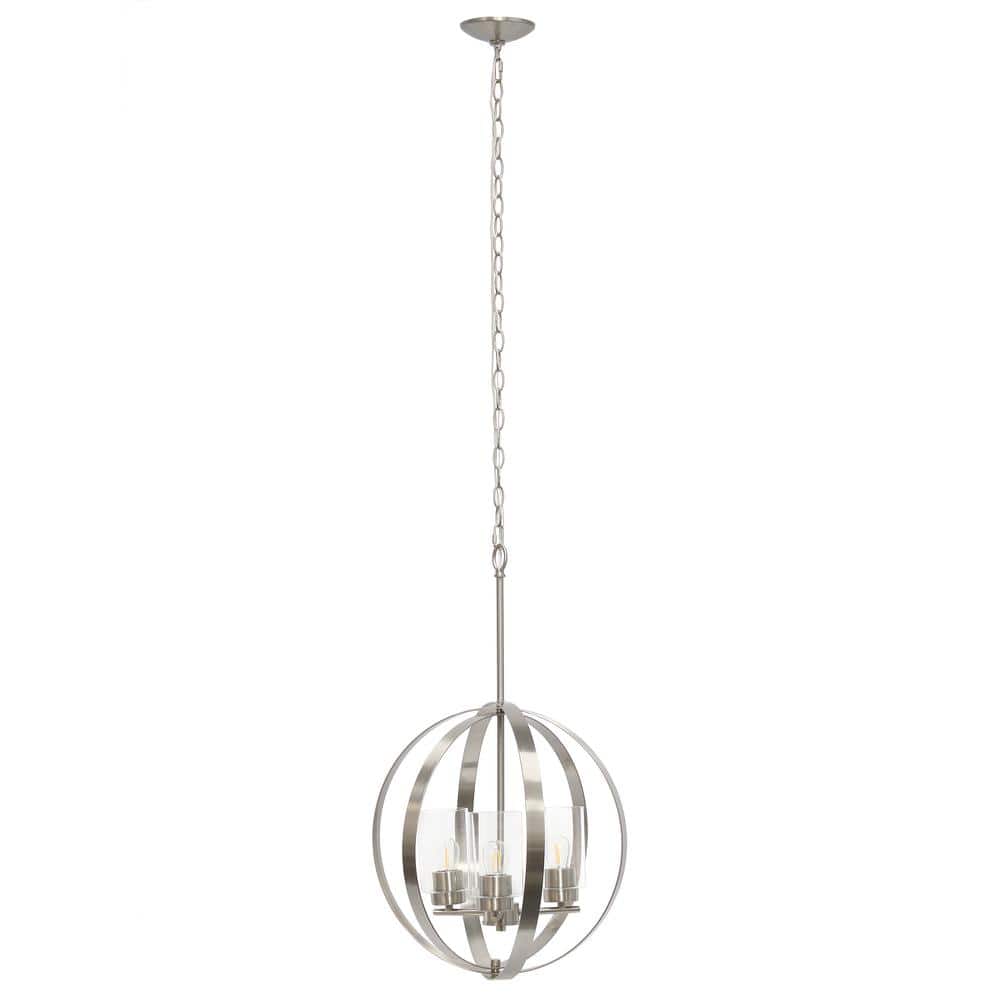 Modern 18" Brushed Nickel Globe Pendant with Clear Glass Shades