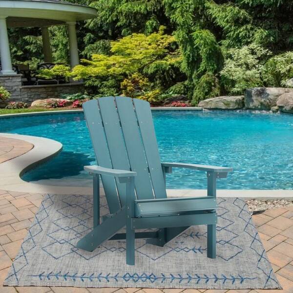 30 in. x 34 in. x 37 in. Blue HDPE Adirondack Chair Faux Wood Patio or Fire Pit Chair for Deck Garden Porch Backyard