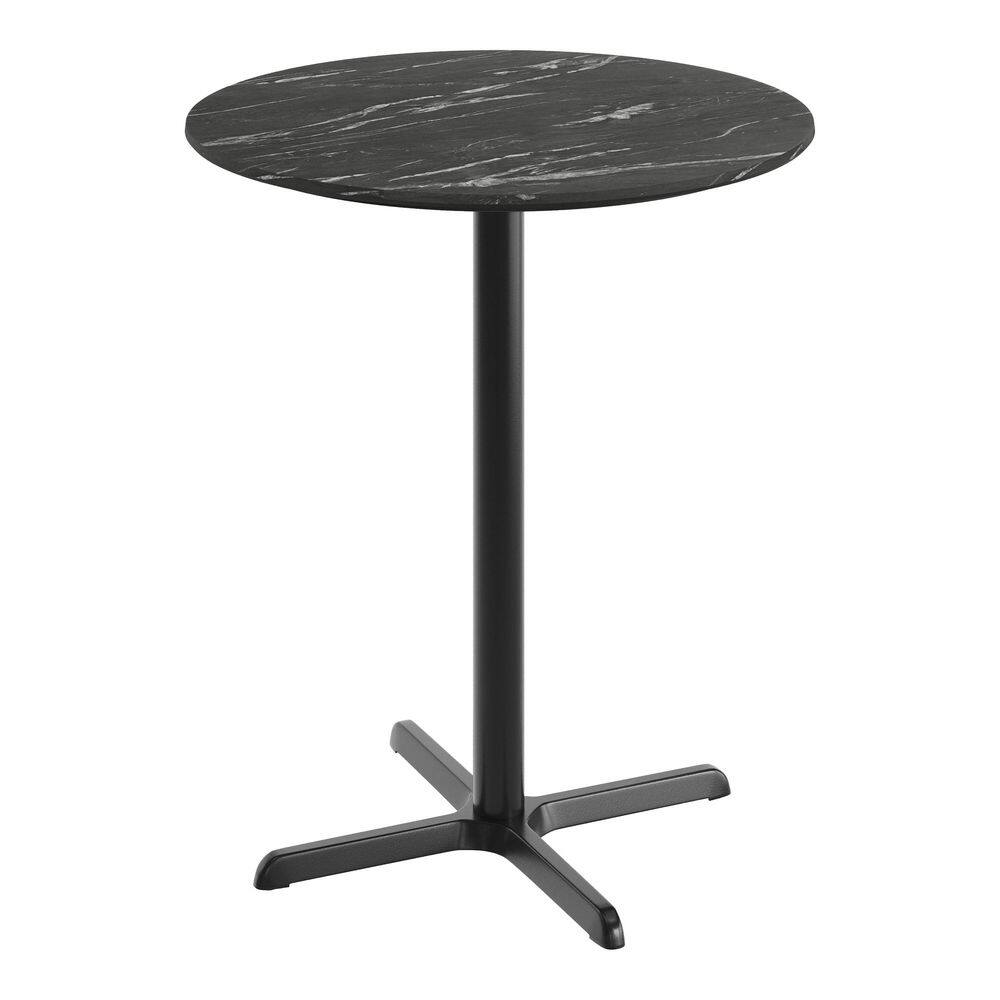 "TopGuard 42 in. H Black Faux Marble/Black Base Round Tabletop Wood Seats 4 with 30"" x 30"" Black Bar Height X-Base" price history on PriceWatchPro