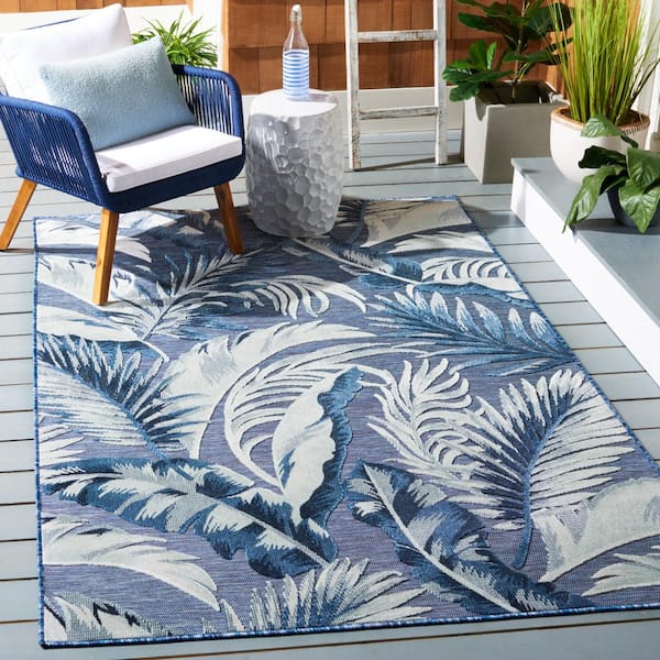 Cabana Black/Gray 4 ft. x 6 ft. High-Low Leaf Indoor/Outdoor Area Rug