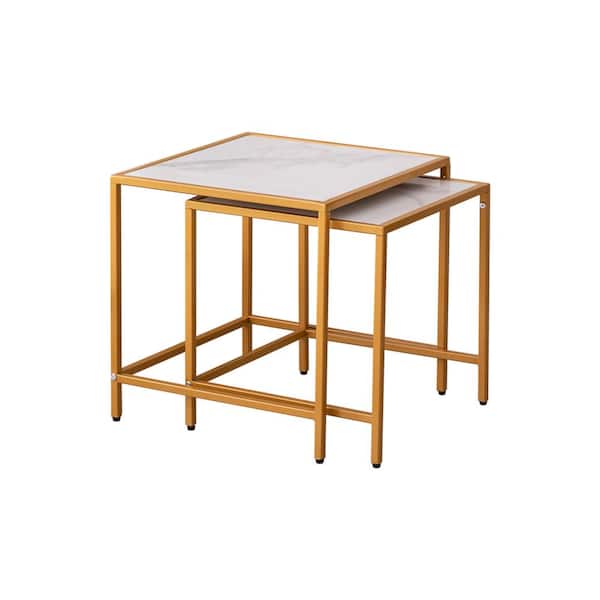 Z-joyee 17.7 in. Gold Square Sintered Stone Nesting End Table Side 