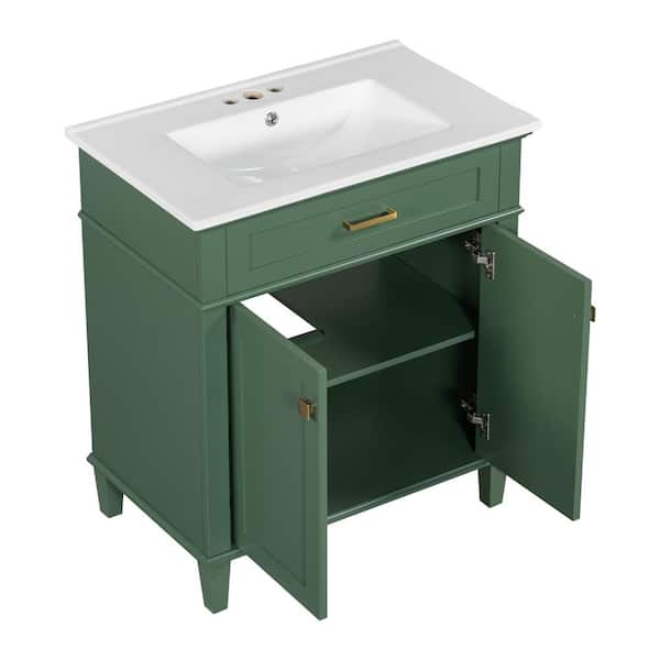 30.1 in. W x 18.3 in. D x 33.9 in. H Single Sink Freestanding Green Bath Vanity with White Ceramic Top