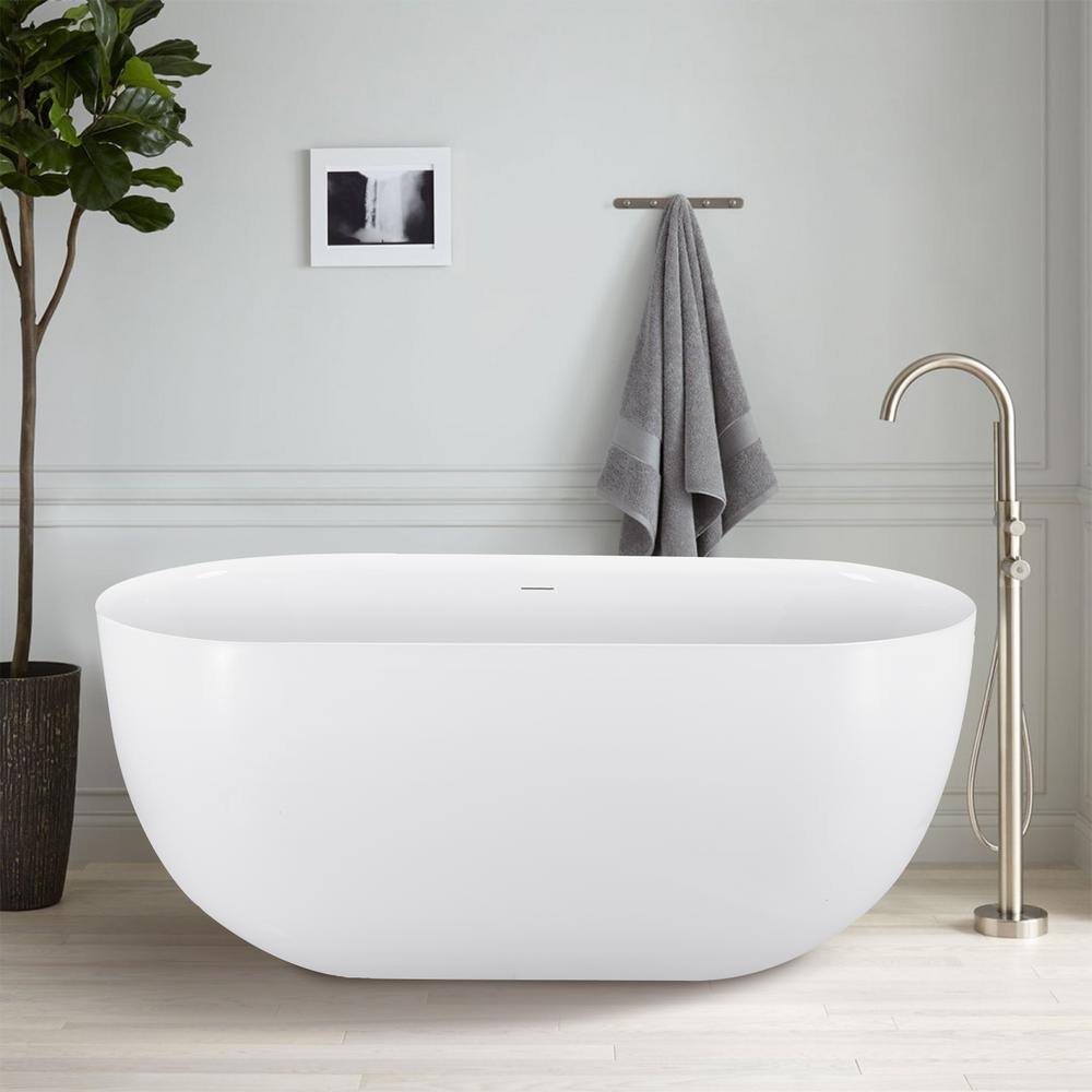 ANGELES HOME 59 in. Acrylic Flatbottom Freestanding Soaking Bathtub in