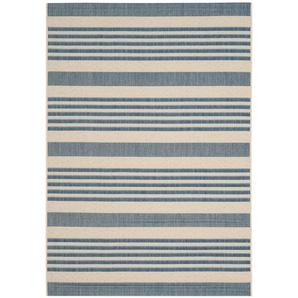 SAFAVIEH Courtyard Beige/Blue 4 ft. x 6 ft. Striped Indoor/Outdoor ...