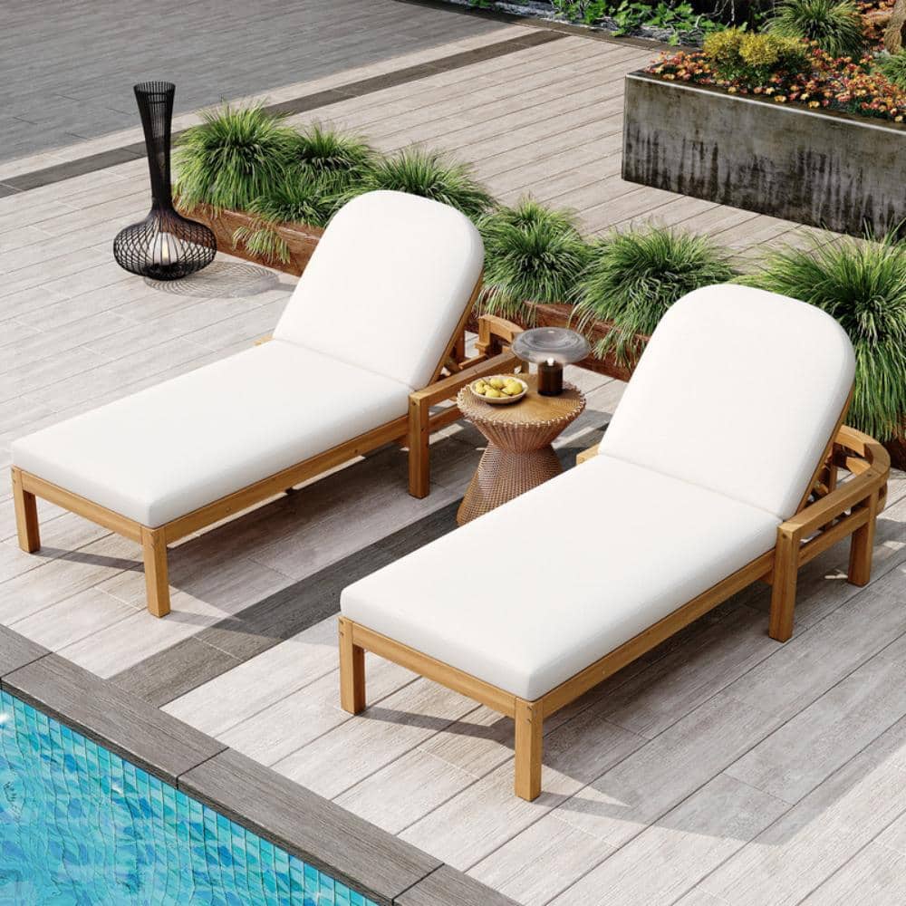 Set of 2 Outdoor Chaise Lounge, Wood Patio Recliner with Arched Backrest, Patio Furniture Set for Poolside price history on PriceWatchPro