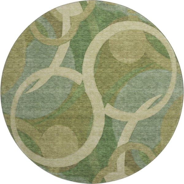 Mayfield Premium Machine Washable Abstract AMF2167 Green 8 ft. x 8 ft. Round Rug
