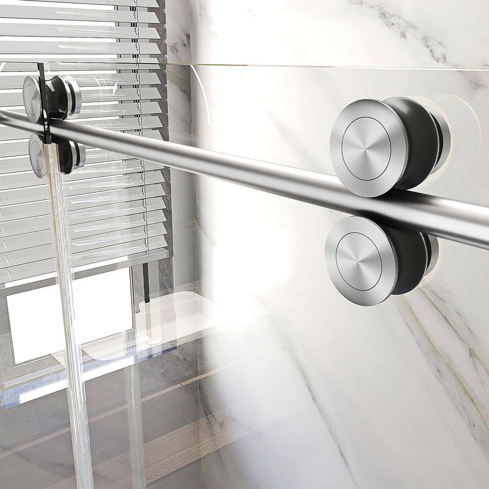 Brushed Nickel Frameless Sliding Shower Door with Clear Tempered Glass