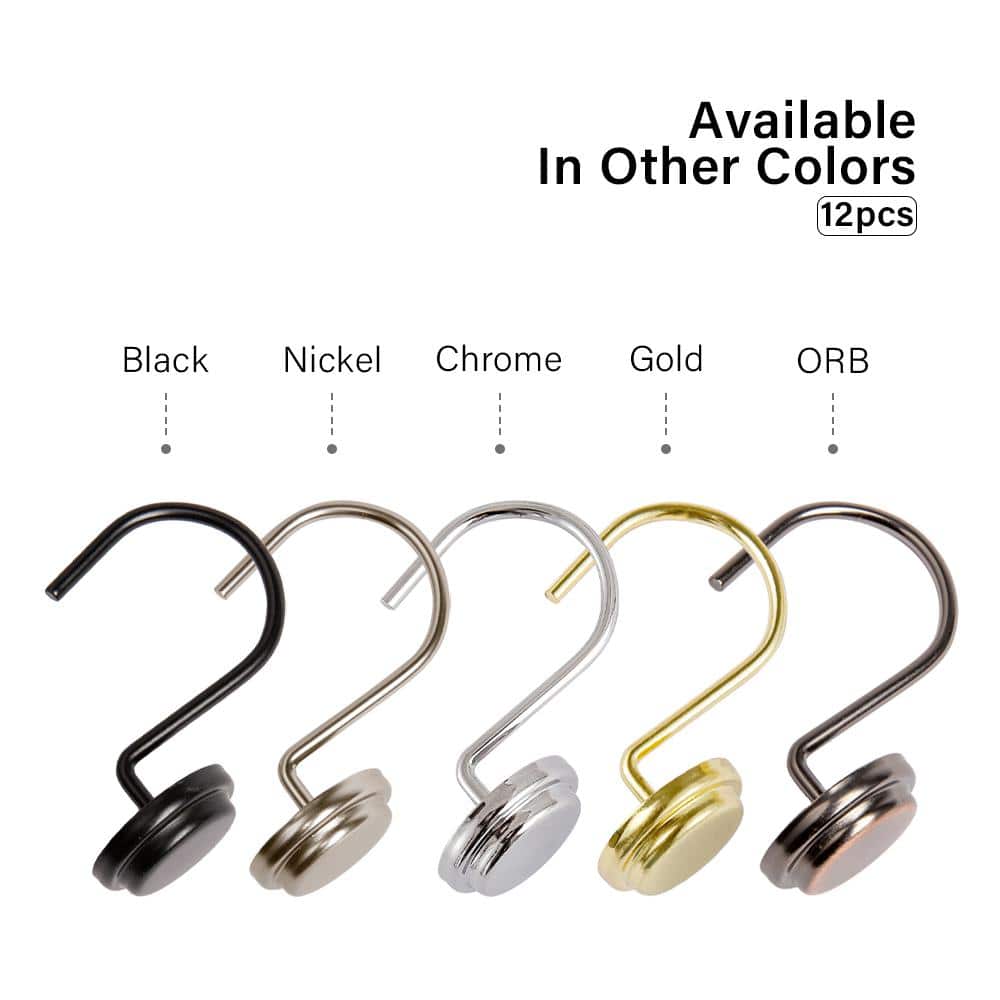Chrome Heavy-Duty Rust Resistant Shower Curtain Hooks Set of 12