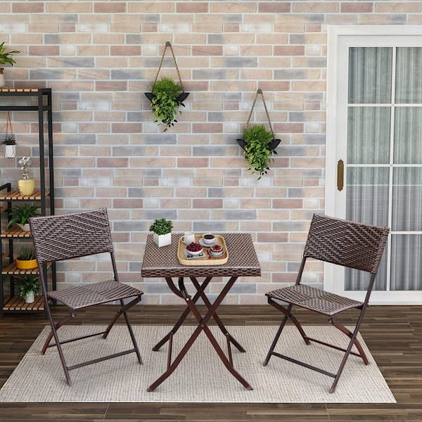 Maypex Dark Brown 3-Piece Wicker Outdoor Folding Bistro Set